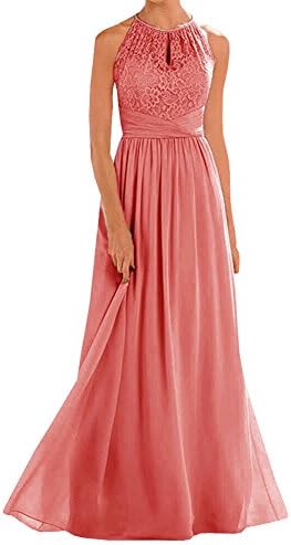 Annadress Women's Halter Lace A-Line Chiffon Floor-Length Bridesmaid Dress