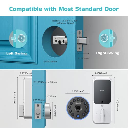 HOMKI Keyless Entry Door Lock - Smart Front Door Locks with Keypad & App Control, Electronic Door Lock with Easy Installation, Smart Deadbolt Lock Auto Lock, One-Touch Lock, Peek-Proof IPX4 Waterproof