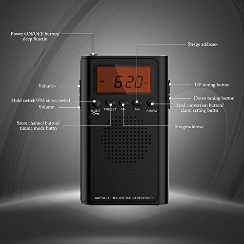 Pocket Radio, Small Portable Digital AM FM Battery Operated Radio with Earphone