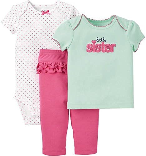Child of Mine by Carter's Baby Girl's 3 PC Shirt Bodysuit & Pants Outfit Set (12 Months, Little Sister)