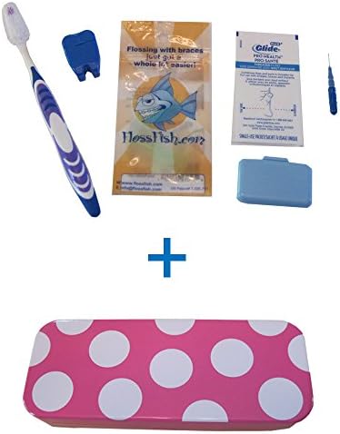Pink and White, Tin, Eco-Friendly, Case with Orthodontic Kit - Flossfish