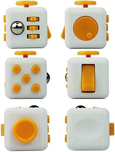 Yellow/White Fidget Cube Relieves Stress And Anxiety for Children and Adults With KeyChain
