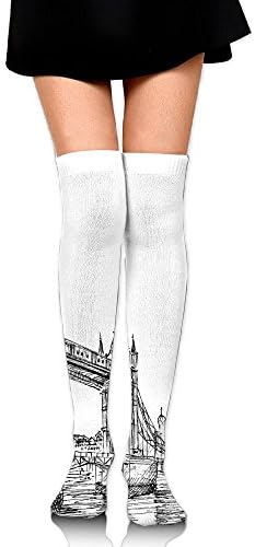 TRUSTINEEgyl Woman's Old Fashion London Tower Bridge Sketch Architecture British UK Scenery Art Print Comfortable Long Socks