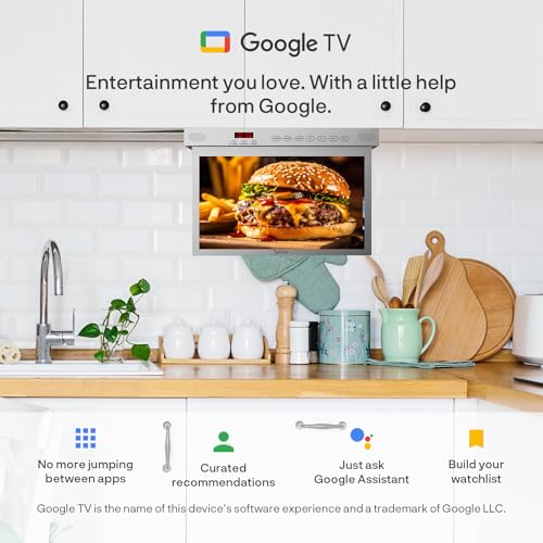 SYLVOX 15.6 Inch Kitchen TV, Foldable TV for Kitchen with Rotation, Google TV Support WiFi Bluetooth, 1080P Smart TV for Kitchen, Bedroom, Motorhome, RV Yacht (Silver)