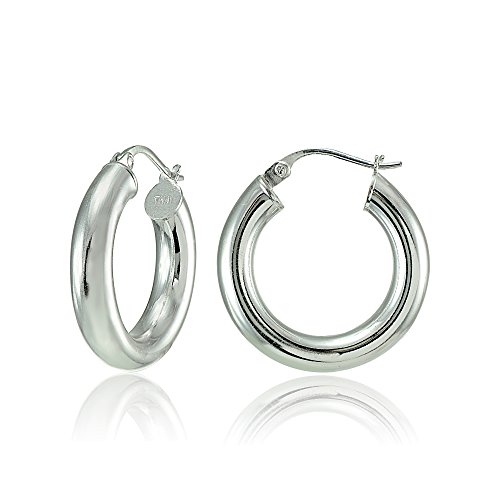 Hoops & Loops Sterling Silver 4mm High Polished Round Hoop Earrings, 20mm