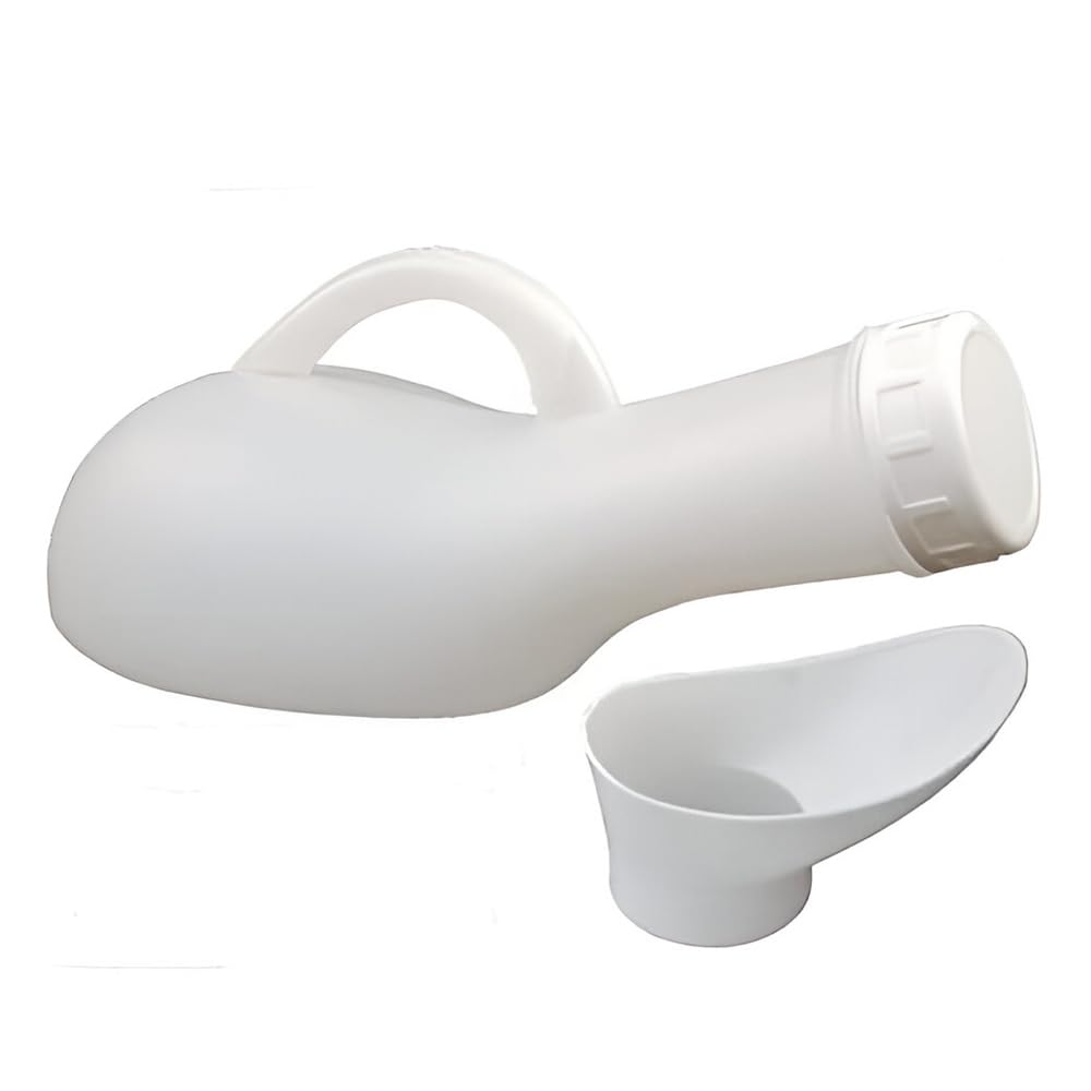 ASPIRE UK White Portable Urinal Bottle with Handle & Female Funnel, Leakproof Reusable Pee Bottle for Men & Women, Bedside Toilet Aid for Elderly, Disabled, Patients, Travel, Camping & Hospital Use
