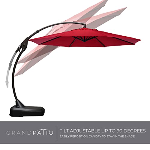 GRAND PATIO 11 FT Deluxe NAPOLI Curvy Aluminum Offset Umbrella, Patio Cantilever Umbrella (Red