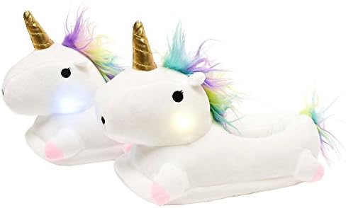 Light Up Unicorn Slippers - Fits Kids and Adults (Women's Size 7.5 - 12), Uses LED Technology