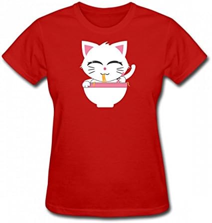 xdondoo Cute Ramen Eating Cat Tshirt 3D Printing T-Shirts Women's Tee Red