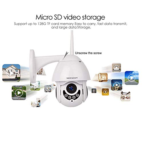 PTZ WiFi IP Camera 1080P HD H.265/H.264 Wireless Waterproof CCTV Security Dome Camera with 4mm F1.2 CS Lens 355° Pan/ 90° Tilt, IR-Cut Night Vision, Motion Detection, Two Way Audio,Micro SD Card