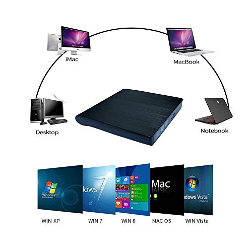 Xglysmyc USB 3.0 External CD/DVD Drive,Ultra-Thin Touch Portable High-Speed Data Transfer CD/DVD-RW Burner Player for Desktop Laptop Ultrabook Support Windows XP/7/8/10/Vista,Mac OS-Black