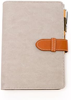Refillable Journal with Pen & Loop, Organization Pocket, Stitched Faux Leather, Hook & Loop Clasp - 80-page lined journal - 7.5 x 5.5-inch – Ideal for Reflection, Travel, Sketching - Gray