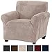 Great Bay Home Velvet Plush Stretch Arm Chair Slipcover. Velvet Chair Furniture Protector, Soft Anti-Slip, High Stretch (Chair, Sand)