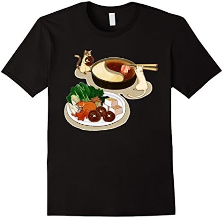 Mens Chinese Hot Pot T-Shirt | Asian Foodie Cuisine Cat Tee Shirt XL Black