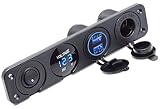 Cllena Dual USB Socket Charger 2.1A&2.1A + LED Voltmeter + 12V Power Outlet + ON-Off Toggle Switch Four Functions Panel for Car Boat Marine RV Truck Camper Vehicles GPS Mobiles (Blue)