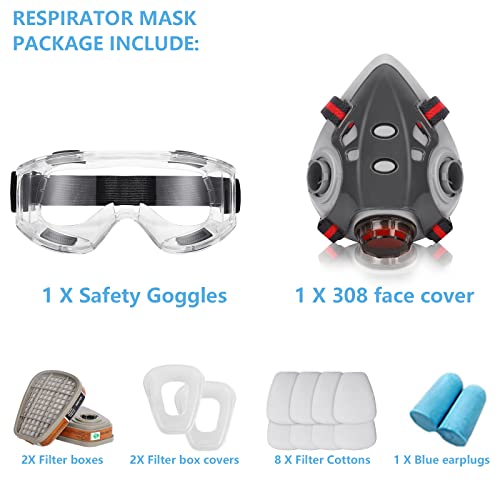 Respirator Mask With Filters Reusable Half Face Cover With Safety