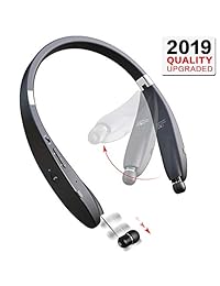 Auriculares Bluetooth inalámbricos con correa para el cuello, resistentes al sudor, plegables, con micrófono, retráctil y 16 horas de tiempo de reproducción para iPhone, Android, teléfono móvil, tabletas, TV