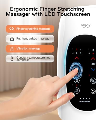 ALLJOY Hand Massager with Heat and Compression, Knuckle Stretching and Hand Massage, 6 Modes 6 Intensities 3 Heat for Arthritis and Carpal Tunnel Relief, Gifts for Women Men(White)