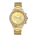 JewelryWe Luxury Women Men Unisex Gold Tone Stainless Steel Band Quartz Wrist Watch Fathers Day Gift