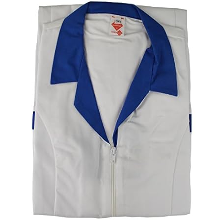 Klopmann Damen Arbeitskittel Gr.34-64 Micraclean Farbe wählbar Arbeitsmantel, Größe:Größe 52;Ausfuehrung:weiss - Kragen blau
