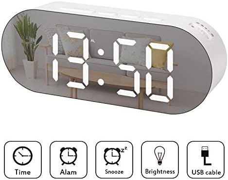 SANLINKEE Digital Alarm Clock, LED Mirror Clock Alarm Clocks for Bedroom Digital Clock with Dual USB Port Adjustable Brightness 12/24H Mode Snooze Large Display, White Light