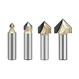4PCS 90-Degree V Groove Router Bit, Gazeto Titanium Coated Carbide-Tipped 2-Flute CNC Engraving Bit Woodworking Chamfer Bevel Cutter, 1/2-Inch Shank