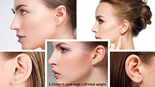 2 Sterling+Silver+Prong+Earrings+Plated+5+25mm+1+00cttw