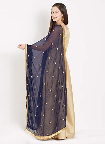 Dupatta Bazaar Woman's Embroidered Navy Blue Chiffon Dupatta