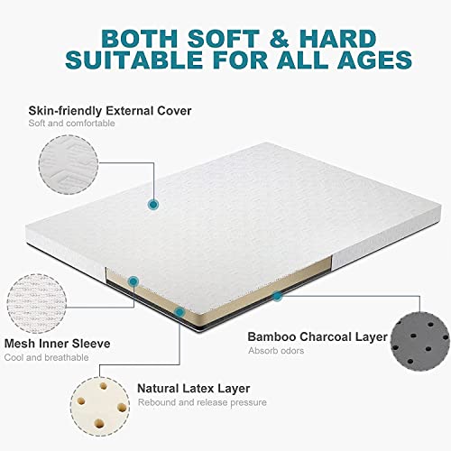 NESAILA 3.15 Inch Natural Latex Mattress Topper Twin XL Dual Layer Bamboo Charcoal Latex