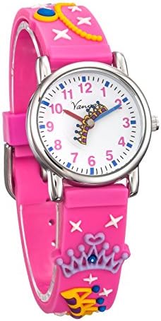 Vanyar Kids Princess Crown Time Teacher Quartz Wrist Watch Rubble Band Pink