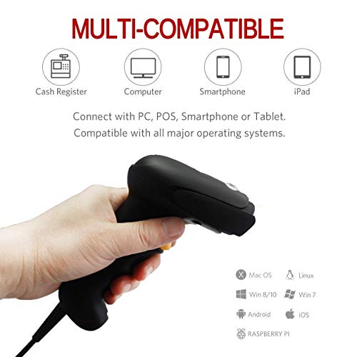 NYEAR Handheld Wireless and Wired Two in one USB Barcode Scanner, 1D Handheld Inventory Laser Bar Code Reader with Automatic Continuous Scan for Computer Windows with USB Cable with APP Support