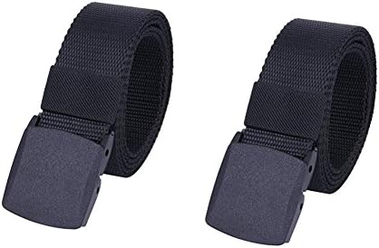 Kingsfun 2 Pack Mens Nylon Canvas Military Tactical Style Belt Plastic Buckle Web Belts Black+Black