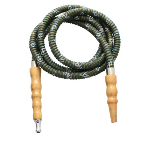 Mya Wooden Handle with Metal Tip Leather Wrapped Hookah Hose - Green