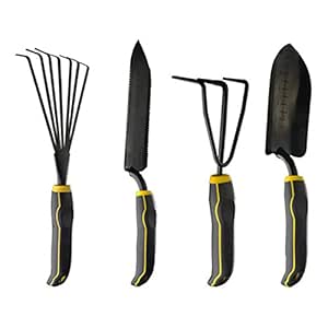 Este juego de 4 negro y amarillo jardín juego de herramientas incluye