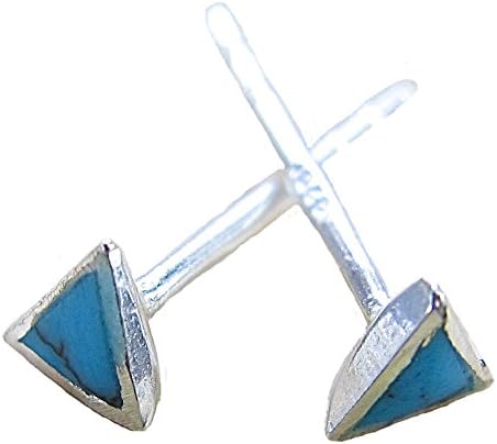 FaithOwl Turquoise 3mm Tiny Triangle Stud Earrings in 925 Sterling Silver
