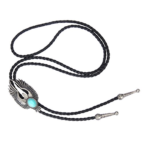 COOLLA Bolo Tie Cowboy Neckties Leather Choker Necklace Vintage Turquoise Pendant for Women,Men (Vintage Silver)