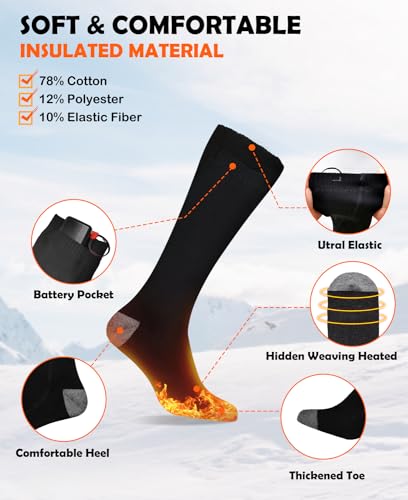 Heated Socks for Men Electric Women Heated Socks Rechargeable 5V /4000mAh, Washable Winter Heating Cotton Socks Thermal Feet Warmer Kit with 3 Heat Settings for Outdoor Sport Skiing Hunting & Camping
