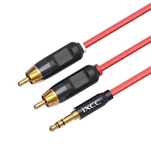 Nylon Braided RCA Headphone Adapter Cable, iXCC 6 Feet Dual Shielded Gold-Plated 3.5mm Male to 2RCA Male Stereo Audio Y Cable