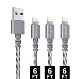 Qiangson i/Phone Charger Cable 3PACK 6FT Nylon Braided Charging Cord to USB Data Synchronization Charging Cable Gray