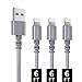 Qiangson i/Phone Charger Cable 3PACK 6FT Nylon Braided Charging Cord to USB Data Synchronization Charging Cable Gray