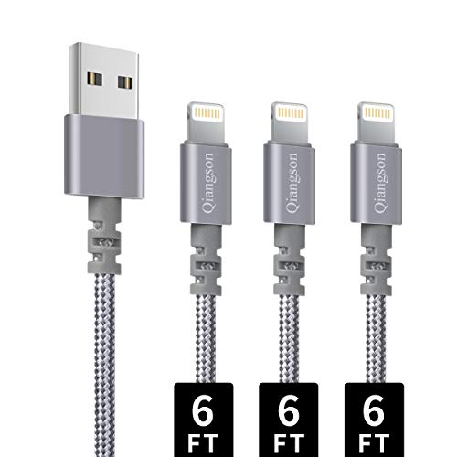 Qiangson i/Phone Charger Cable 3PACK 6FT Nylon Braided Charging Cord to USB Data Synchronization Charging Cable Gray