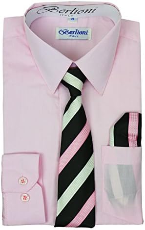 Berlioni Italy Boys Toddlers Long Sleeve Dress Shirt With Tie & Hanky