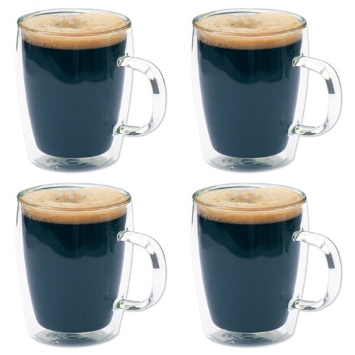 4 x Double Wall Glass Thermo Bistro Mugs - Coffee / Tea - 10oz / 300ml - SALE PRICE! by Molmo