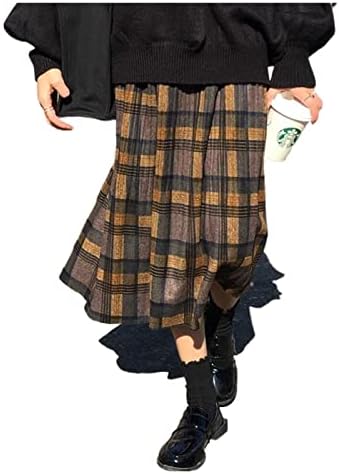 BOLKA Long Dress for Women, Vintage Wool Pleated Plaid Skirt Women
