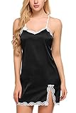 Avidlove Women Sexy Lingerie Satin Chemise Lace Babydoll Side Slit Strap Sleepwear