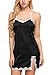 Avidlove Women Sexy Lingerie Satin Chemise Lace Babydoll Side Slit Strap Sleepwear