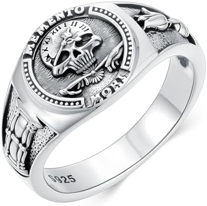4mm Memento Mori Band Ring Black Rhodium Ring, Memento Mori Ring