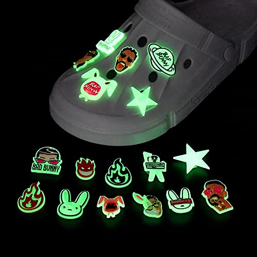 DreamCatching 17PCS Bad Bunny Glowing Croc Shoe Charms, Fits for DIY