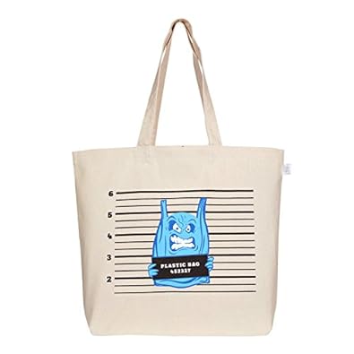 EcoRight Womens Reusable Cotton Canvas EcoFriendly PrintedPlastic Behind Bars Large Tote Bag (Natural)