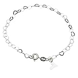 Sterling Silver Flat Heart Link Charm Anklet Nickel Free Chain Italy Adjustable, 11